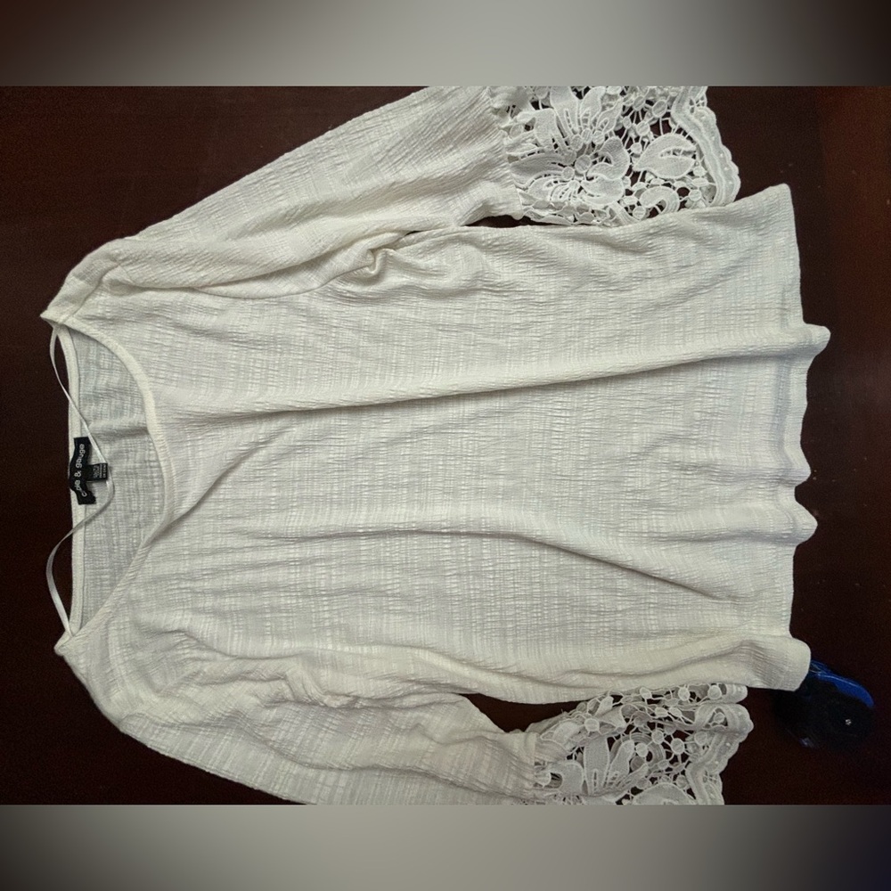 Cable and gage white lace blouse fairy minimalist Beachy preppy xl whimsy flowy - Picture 7 of 7